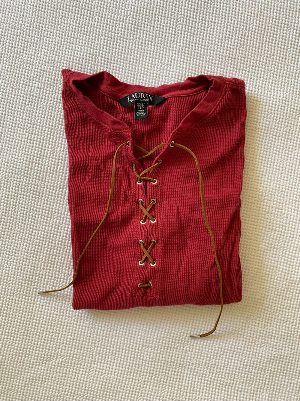 Ralph Lauren • Red Lace-Up Thermal Top